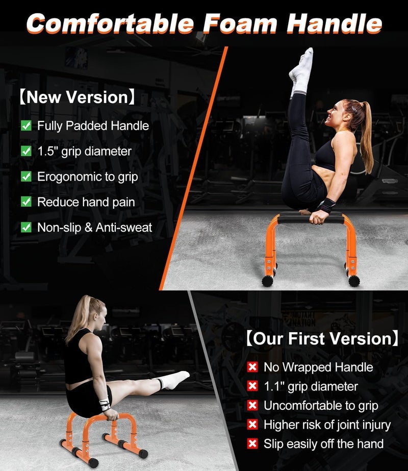 TABEKE Push Up Bar, 12 Inch High Non-Slip Parallettes Bars & Dip Bars With Foam Handles, Heavy-Duty No Wobbling Calisthenics Equipment For Handstand, L-Sit, Gymnastics, Strength Training Home Gym Use - Image 4